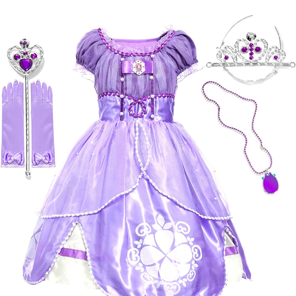 Girls' Princess Dress up Costume Cosplay Fancy Party Clothes with Tiara, Wand